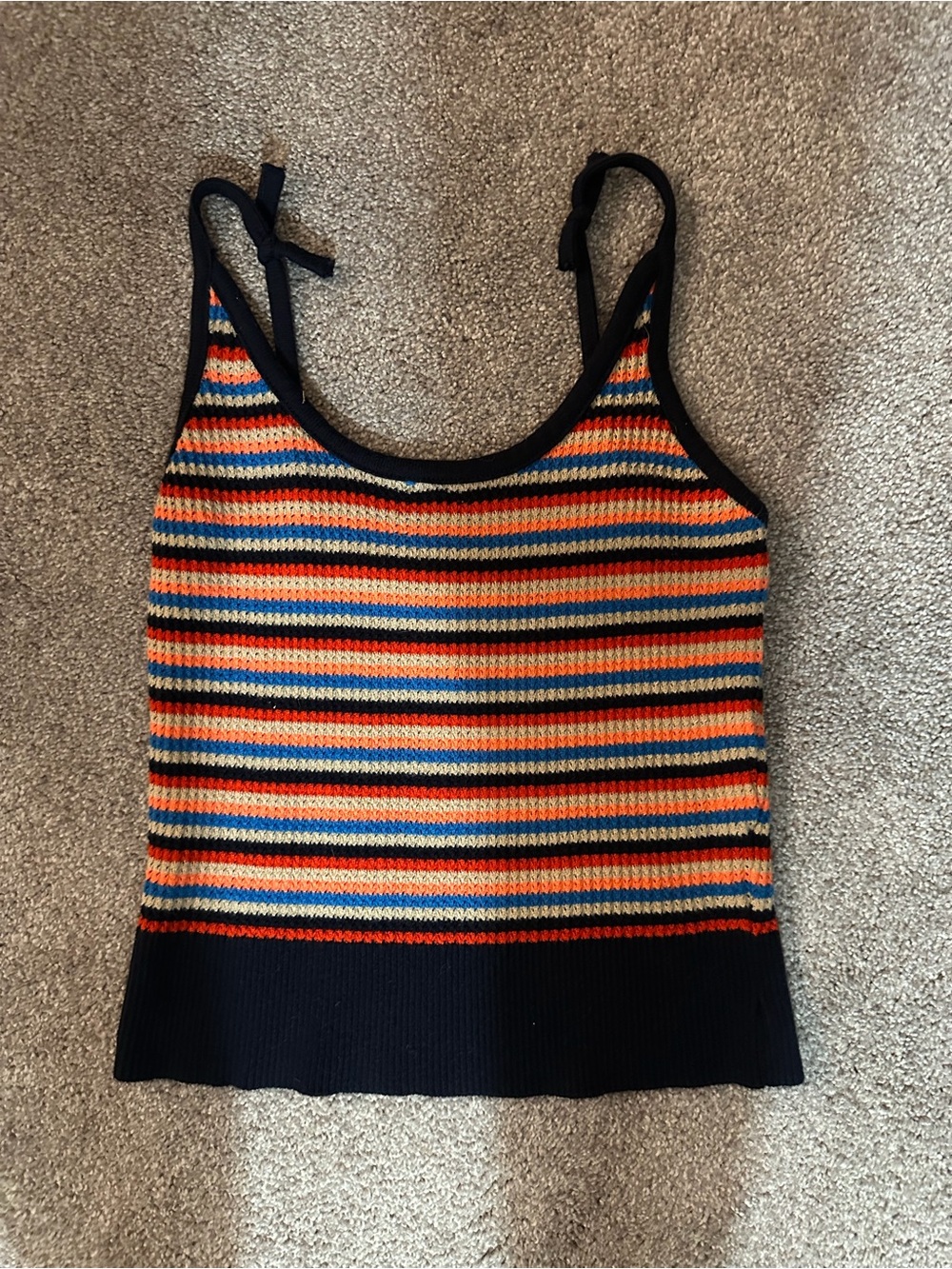 Striped Knit Tank Top in Black, Orange, Blue